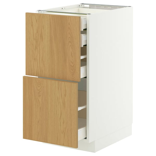 METOD / MAXIMERA mob 2front/2casset bass/1med/1alt, white/Sinarp oak veneer, 40x60 cm
