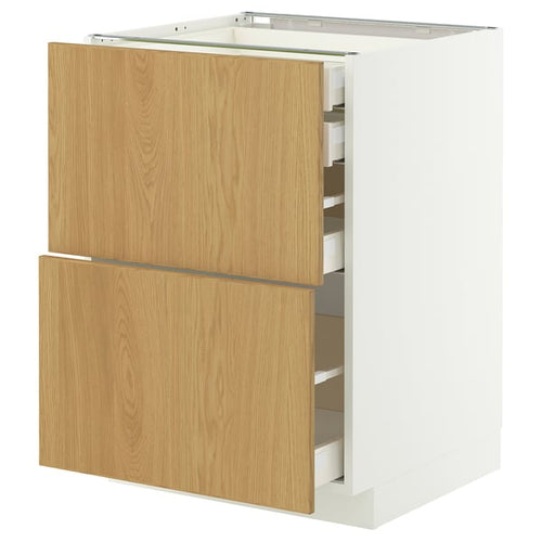 METOD / MAXIMERA base cb 2 frnts/2 low/1 md/1 hi drw, white/Sinarp oak veneer, 60x60 cm