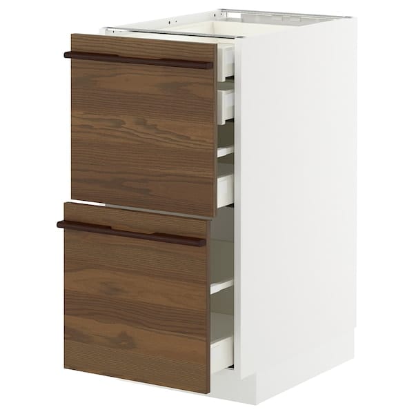 Ikea METOD / MAXIMERA - Mob 2front/2casset bass/1med/1alt, white/Stenstasta dark brown ash veneeracc,40x60 cm