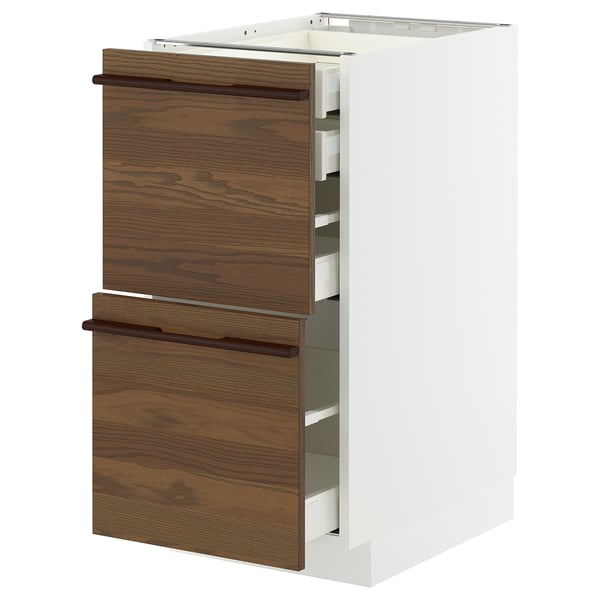 METOD / MAXIMERA - METOD / MAXIMERA Base cb 2 frnts/2 low/1 md/1 hi drw, white/Stensta dark brown ash veneer, 40x60 cm