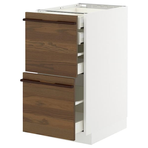 METOD / MAXIMERA base cb 2 frnts/2 low/1 md/1 hi drw, white/Stensta dark brown ash veneer, 40x60 cm