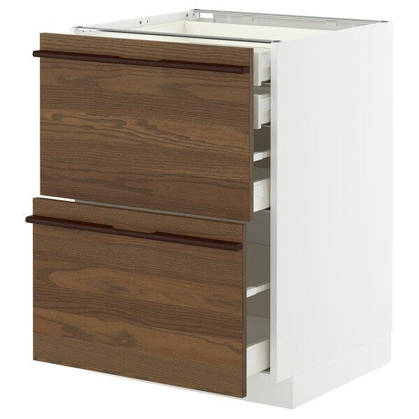 Ikea METOD / MAXIMERA - Mob 2front/2casset bass/1med/1alt, white/Stenstasta dark brown ash veneeracc,60x60 cm