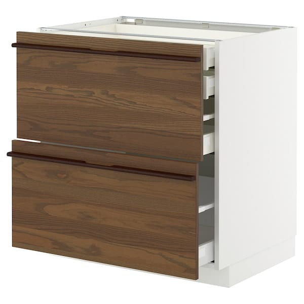 Ikea METOD / MAXIMERA - Mob 2front/2casset bass/1med/1alt, white/Stenstasta dark brown ash veneer,80x60 cm