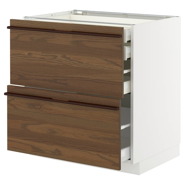 METOD / MAXIMERA base cb 2 frnts/2 low/1 md/1 hi drw, white/Stensta dark brown ash veneer, 80x60 cm