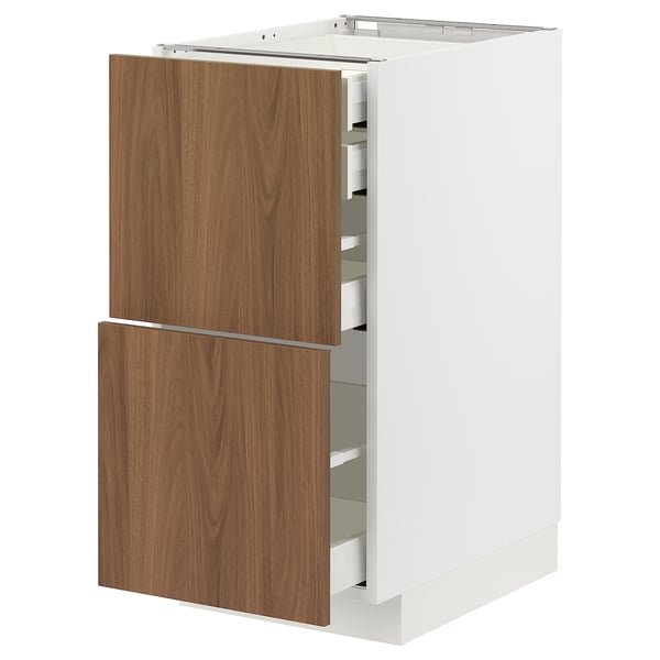 METOD / MAXIMERA base cb 2 frnts/2 low/1 md/1 hi drw, white/Tistorp brown walnut effect, 40x60 cm