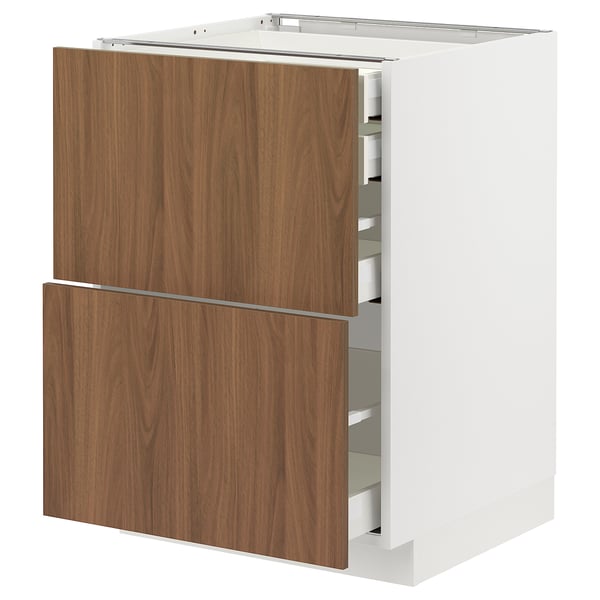 METOD / MAXIMERA base cb 2 frnts/2 low/1 md/1 hi drw, white/Tistorp brown walnut effect, 60x60 cm