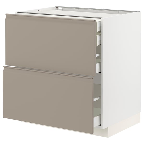 METOD / MAXIMERA base cb 2 frnts/2 low/1 md/1 hi drw, white/Upplöv matt dark beige, 80x60 cm