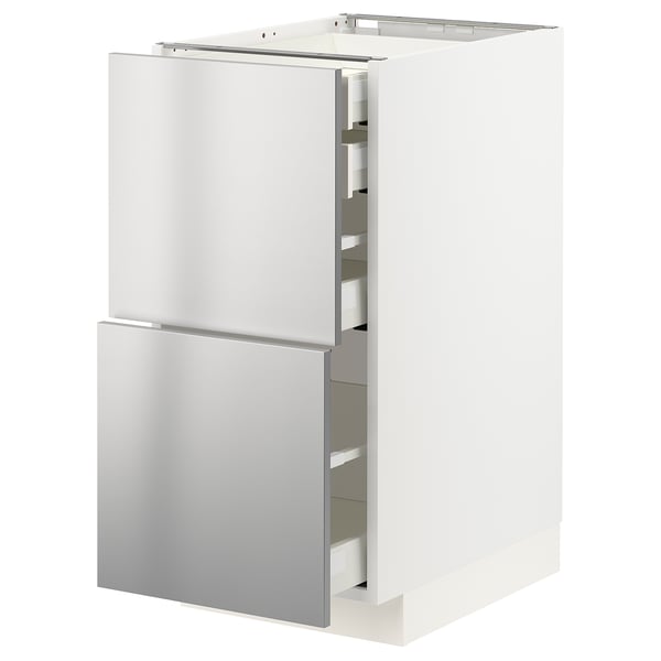 METOD / MAXIMERA - Base cb 2 frnts/2 low/1 md/1 hi drw, white/Vårsta stainless steel , 40x60 cm