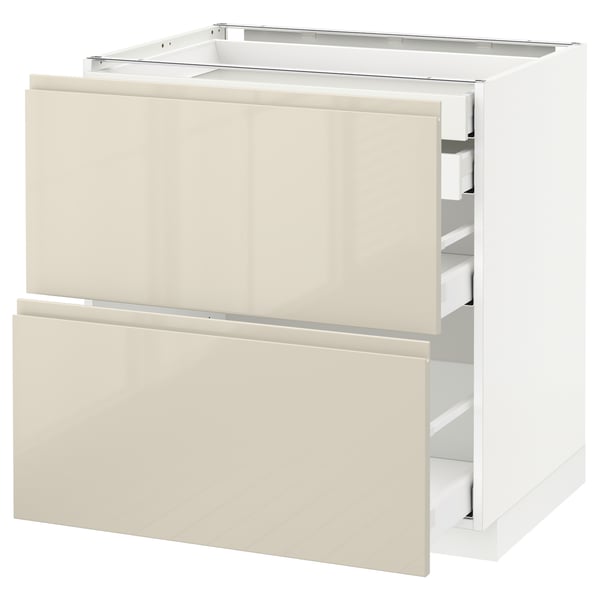 METOD / MAXIMERA base cb 2 frnts/2 low/1 md/1 hi drw, white/Voxtorp high-gloss light beige