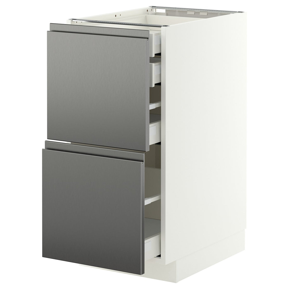 METOD / MAXIMERA base cb 2 frnts/2 low/1 md/1 hi drw, white/Voxtorp stainless steel effect, 40x60 cm