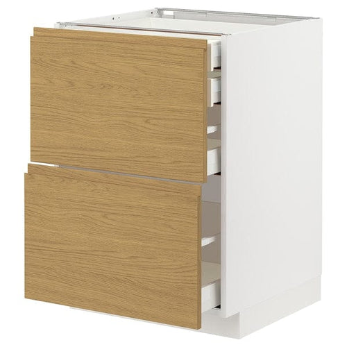 METOD / MAXIMERA base cb 2 frnts/2 low/1 md/1 hi drw, white/Voxtorp oak effect, 60x60 cm