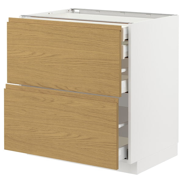 METOD / MAXIMERA - Base cb 2 frnts/2 low/1 md/1 hi drw, white/Voxtorp oak effect, 80x60 cm