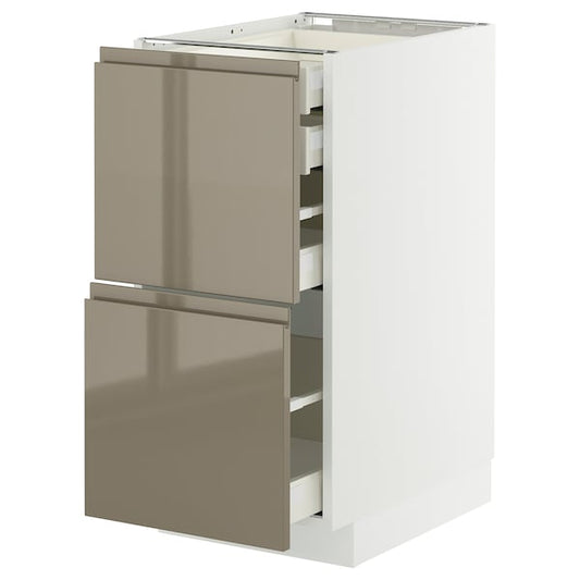 METOD / MAXIMERA - Base cb 2 frnts/2 low/1 md/1 hi drw, white/Voxtorp high-gloss dark grey-brown, 40x60 cm