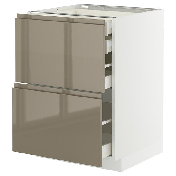 METOD / MAXIMERA base cb 2 frnts/2 low/1 md/1 hi drw, white/Voxtorp high-gloss dark grey-brown, 60x60 cm