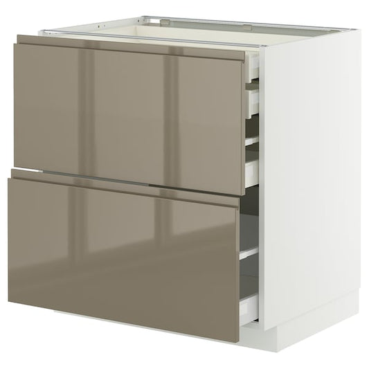 METOD / MAXIMERA - Base cb 2 frnts/2 low/1 md/1 hi drw, white/Voxtorp high-gloss dark grey-brown, 80x60 cm