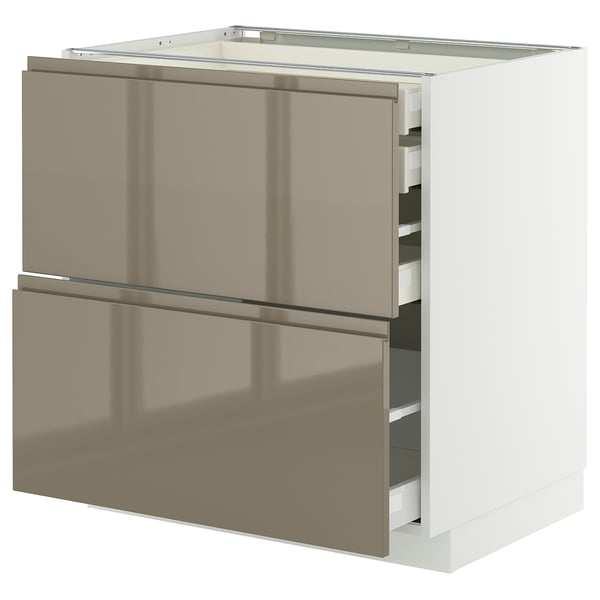 METOD / MAXIMERA base cb 2 frnts/2 low/1 md/1 hi drw, white/Voxtorp high-gloss dark grey-brown, 80x60 cm