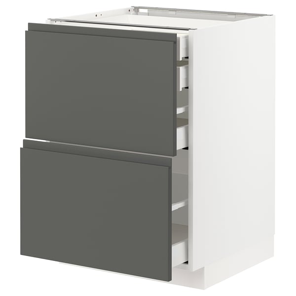 METOD / MAXIMERA base cb 2 frnts/2 low/1 md/1 hi drw, white/Voxtorp dark grey, 60x60 cm