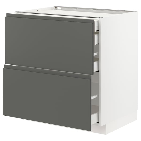 METOD / MAXIMERA base cb 2 frnts/2 low/1 md/1 hi drw, white/Voxtorp dark grey, 80x60 cm