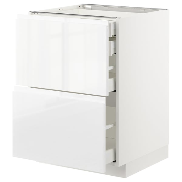 METOD / MAXIMERA - METOD / MAXIMERA Base cb 2 frnts/2 low/1 md/1 hi drw, white/Voxtorp high-gloss/white, 60x60 cm