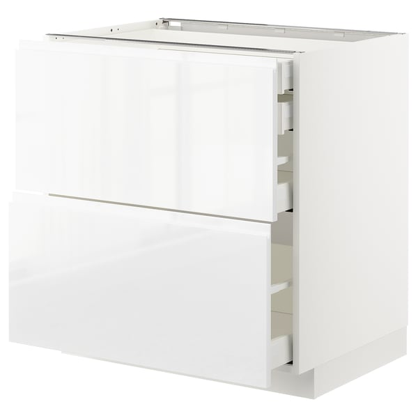 METOD / MAXIMERA - METOD / MAXIMERA Base cb 2 frnts/2 low/1 md/1 hi drw, white/Voxtorp high-gloss/white, 80x60 cm