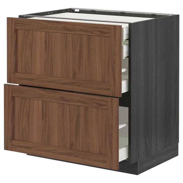 METOD / MAXIMERA base cb 2 frnts/2 low/1 md/1 hi drw, black Enköping/brown walnut effect, 80x60 cm