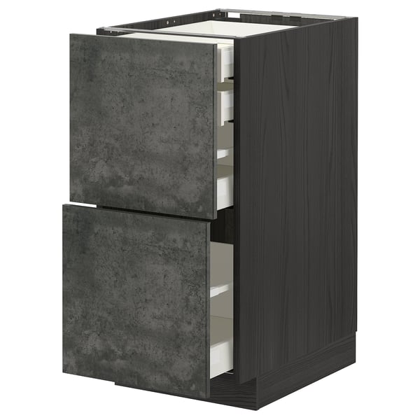 METOD / MAXIMERA base cb 2 frnts/2 low/1 md/1 hi drw, black/Kalhyttan dark grey concrete effect, 40x60 cm