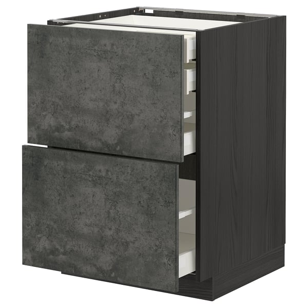 METOD / MAXIMERA base cb 2 frnts/2 low/1 md/1 hi drw, black/Kalhyttan dark grey concrete effect, 60x60 cm
