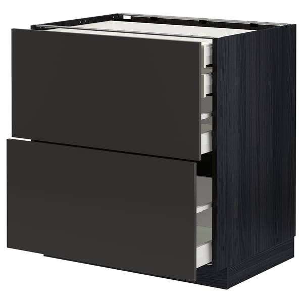 METOD / MAXIMERA base cb 2 frnts/2 low/1 md/1 hi drw, black/Nickebo matt anthracite, 80x60 cm