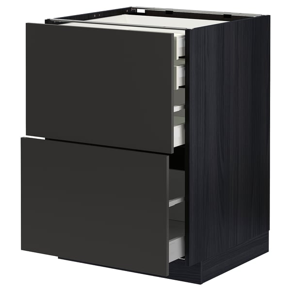 METOD / MAXIMERA base cb 2 frnts/2 low/1 md/1 hi drw, black/Nickebo matt anthracite, 60x60 cm