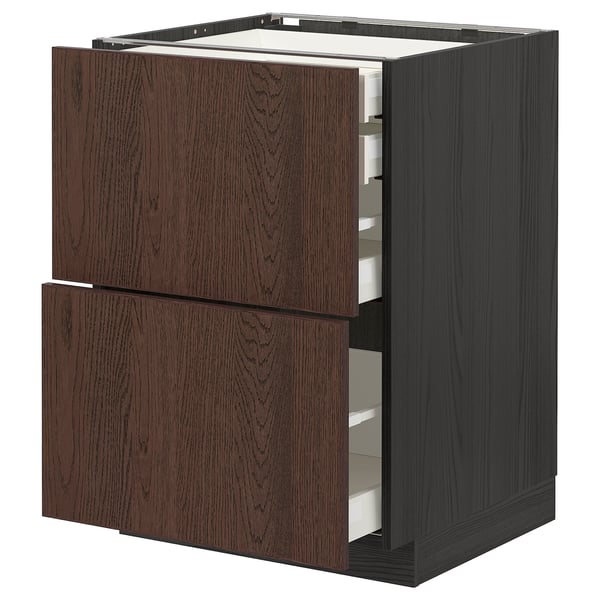 METOD / MAXIMERA base cb 2 frnts/2 low/1 md/1 hi drw, black/Sinarp brown, 60x60 cm