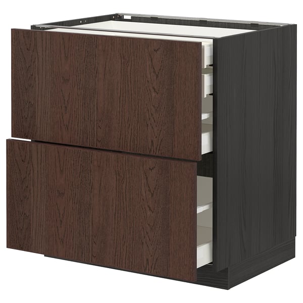 METOD / MAXIMERA base cb 2 frnts/2 low/1 md/1 hi drw, black/Sinarp brown, 80x60 cm