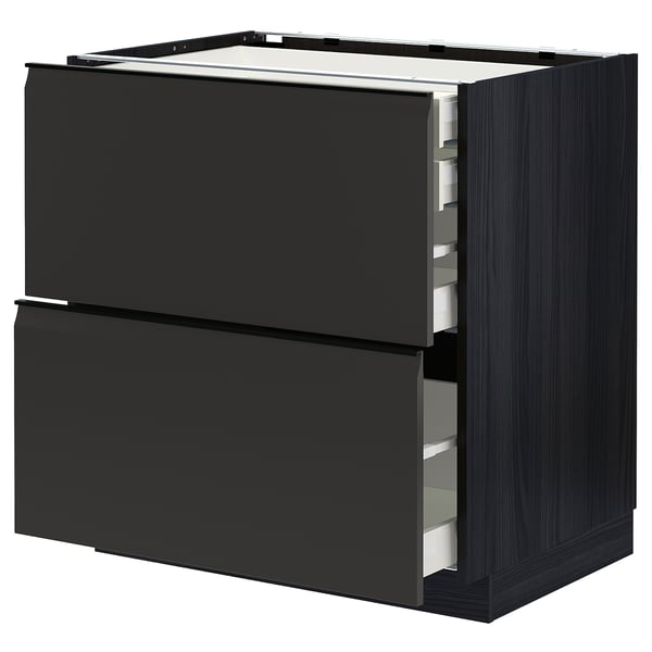 METOD / MAXIMERA base cb 2 frnts/2 low/1 md/1 hi drw, black/Upplöv matt anthracite, 80x60 cm