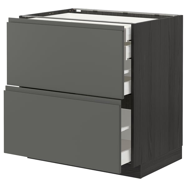 METOD / MAXIMERA base cb 2 frnts/2 low/1 md/1 hi drw, black/Voxtorp dark grey, 80x60 cm