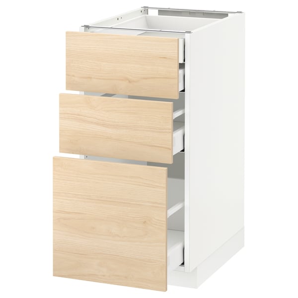 METOD / MAXIMERA base cb 3 frnts/2 low/1 md/1 hi drw, white/Askersund light ash effect, 40x60 cm