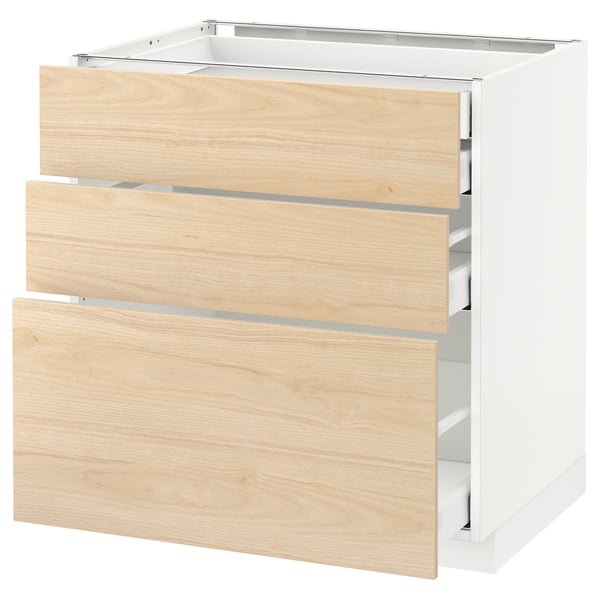 METOD / MAXIMERA base cb 3 frnts/2 low/1 md/1 hi drw, white/Askersund light ash effect, 80x60 cm