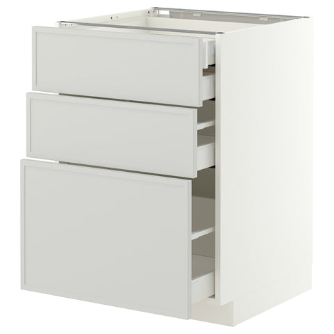 METOD / MAXIMERA base cb 3 frnts/2 low/1 md/1 hi drw, white/Aspudden light grey, 60.0x80.0x60.0 cm