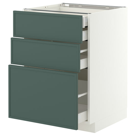 METOD / MAXIMERA base cb 3 frnts/2 low/1 md/1 hi drw, white/Aspudden dark grey-green, 60x60 cm