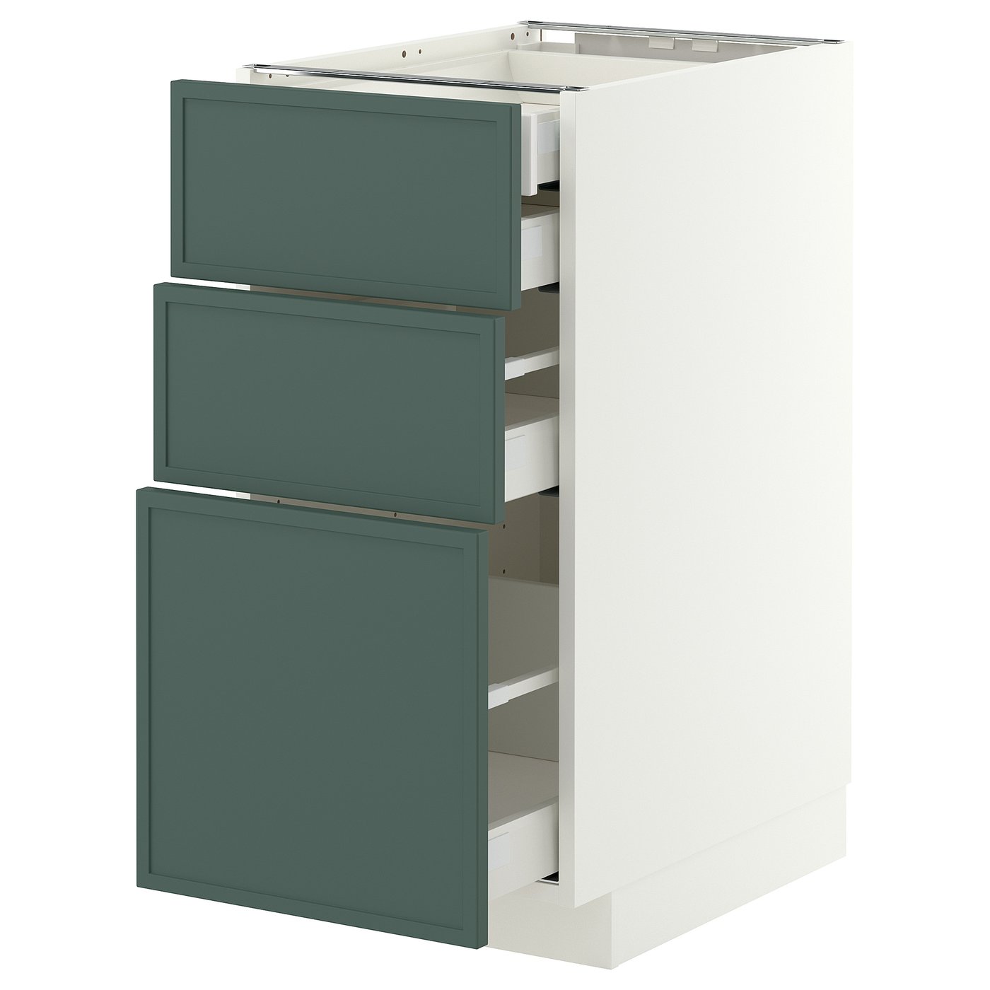 METOD / MAXIMERA base cb 3 frnts/2 low/1 md/1 hi drw, white/Aspudden dark grey-green, 40x60 cm