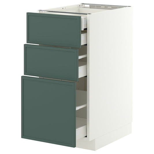 METOD / MAXIMERA base cb 3 frnts/2 low/1 md/1 hi drw, white/Aspudden dark grey-green, 40x60 cm
