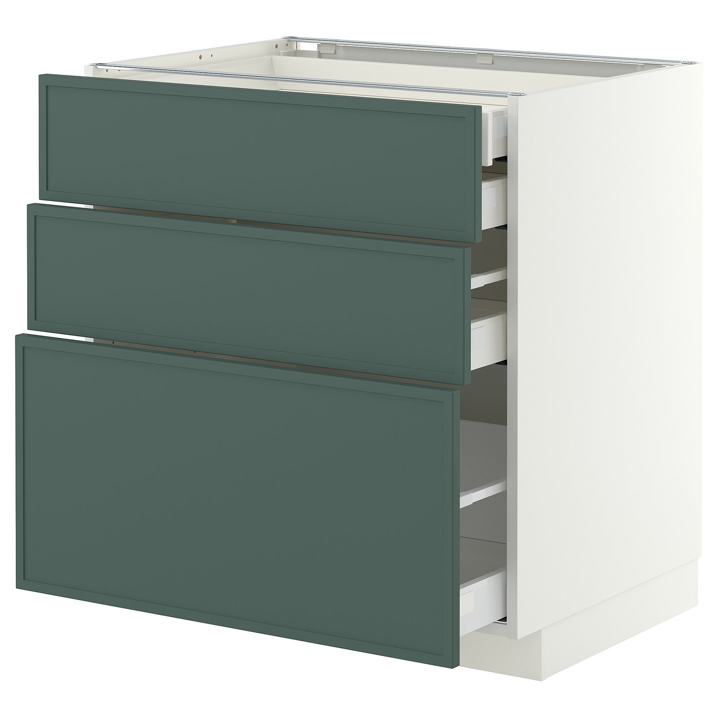 METOD / MAXIMERA base cb 3 frnts/2 low/1 md/1 hi drw, white/Aspudden dark grey-green, 80x60 cm
