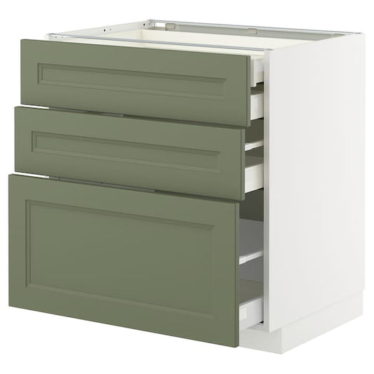 Ikea METOD / MAXIMERA - Mob 3front/2casset bass/1med/1alt, bianco/Axstad grigio-verde,80x60 cm