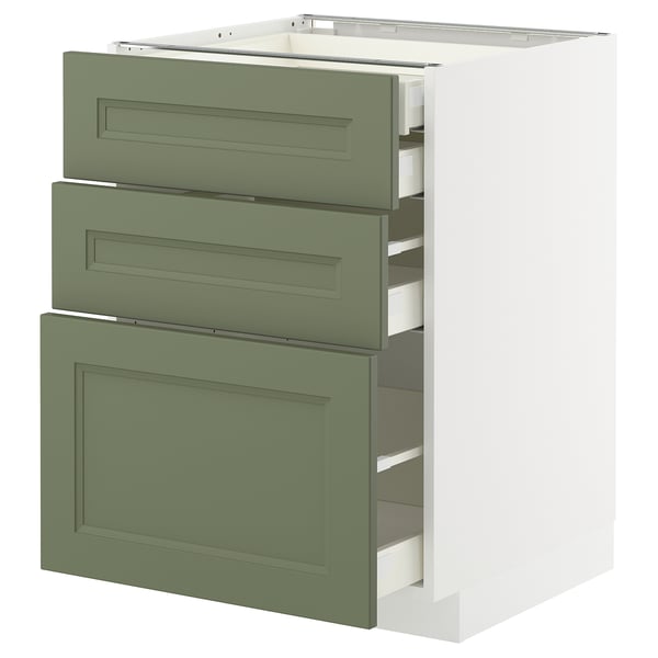 METOD / MAXIMERA - METOD / MAXIMERA Base cb 3 frnts/2 low/1 md/1 hi drw, white/Axstad grey-green, 60x60 cm