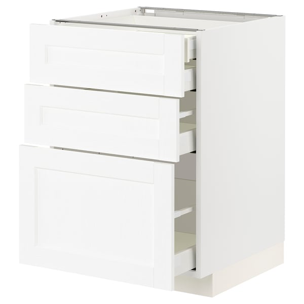 METOD / MAXIMERA - METOD / MAXIMERA Base cb 3 frnts/2 low/1 md/1 hi drw, white Enköping/white wood effect, 60x60 cm