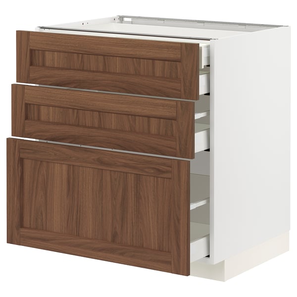 METOD / MAXIMERA base cb 3 frnts/2 low/1 md/1 hi drw, white Enköping/brown walnut effect, 80x60 cm