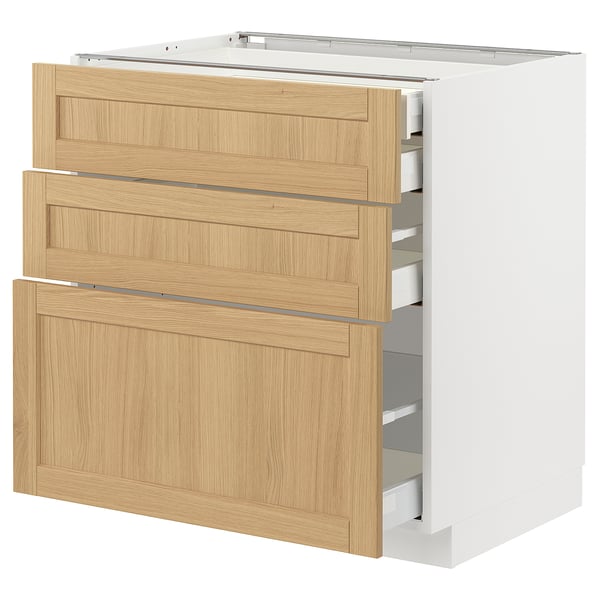 METOD / MAXIMERA - METOD / MAXIMERA Base cb 3 frnts/2 low/1 md/1 hi drw, white/Forsbacka oak, 80x60 cm