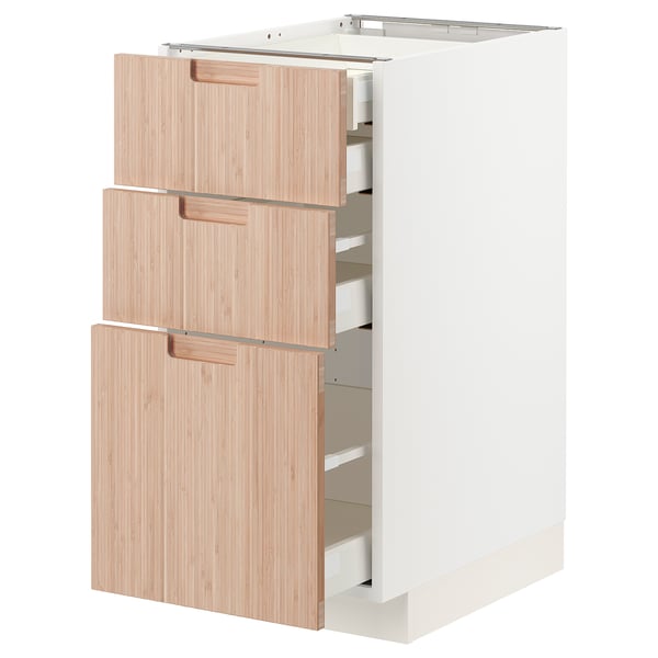 METOD / MAXIMERA base cb 3 frnts/2 low/1 md/1 hi drw, white/Fröjered light bamboo, 40x60 cm