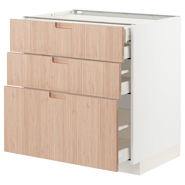 METOD / MAXIMERA base cb 3 frnts/2 low/1 md/1 hi drw, white/Fröjered light bamboo, 80x60 cm