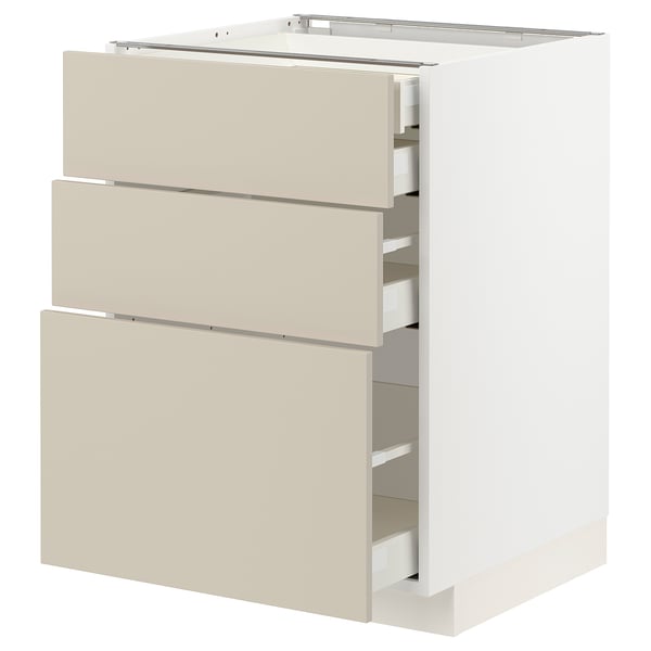 METOD / MAXIMERA base cb 3 frnts/2 low/1 md/1 hi drw, white/Havstorp beige, 60x60 cm
