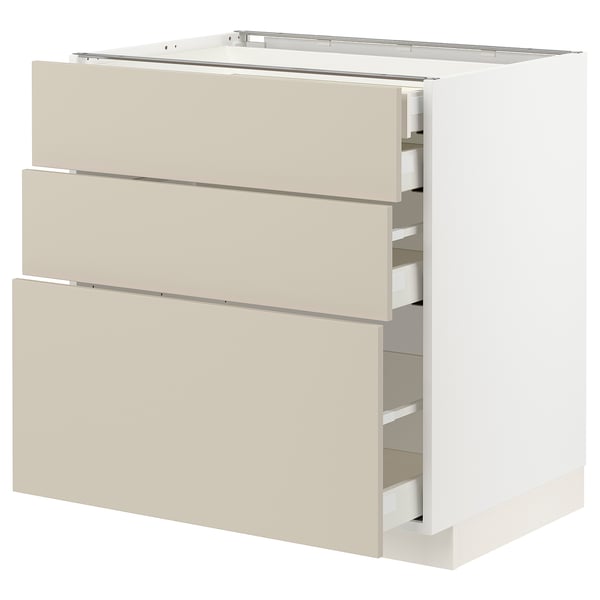 METOD / MAXIMERA - METOD / MAXIMERA Base cb 3 frnts/2 low/1 md/1 hi drw, white/Havstorp beige, 80x60 cm