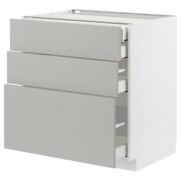 METOD / MAXIMERA base cb 3 frnts/2 low/1 md/1 hi drw, white/Havstorp light grey, 80x60 cm